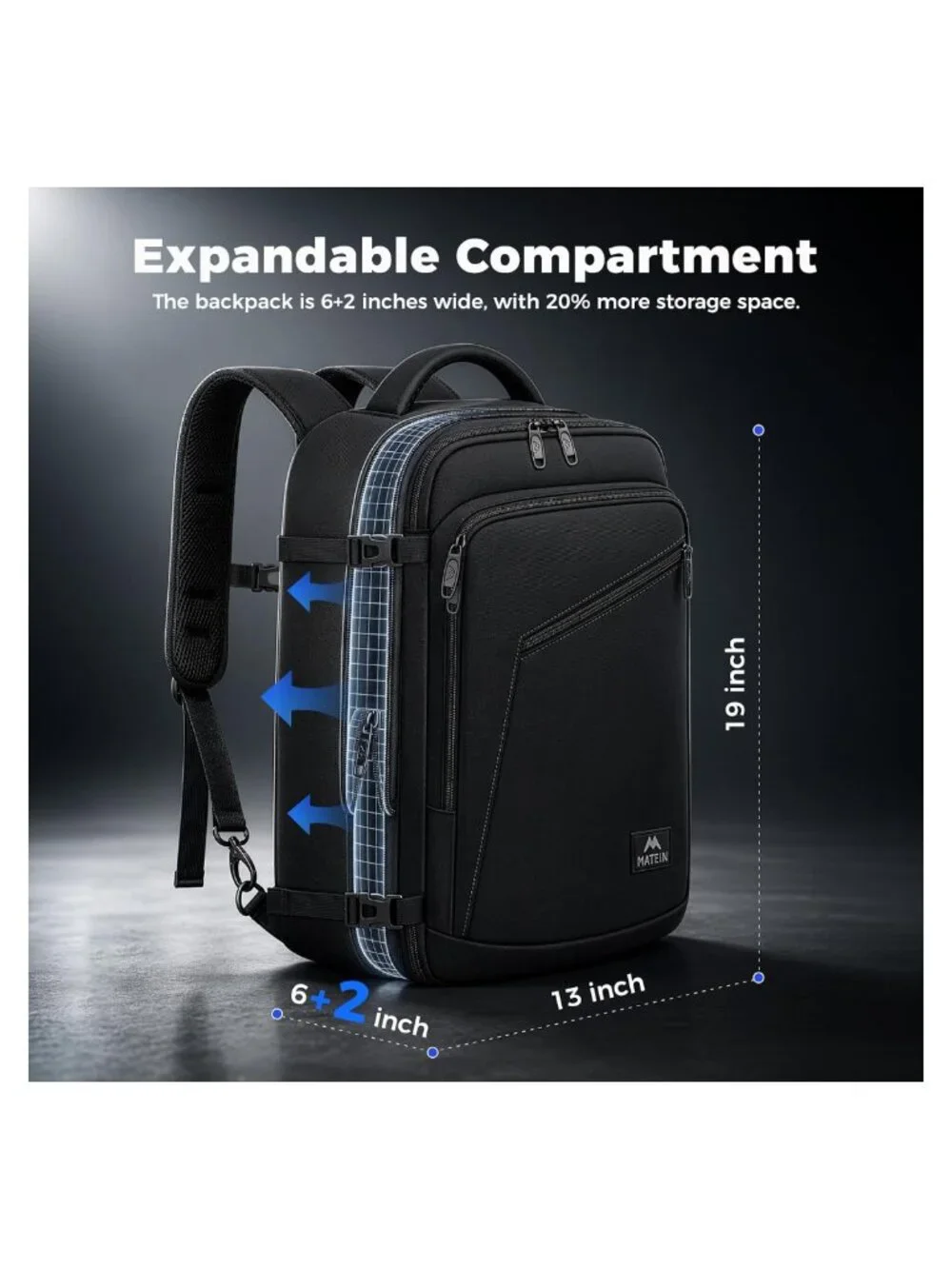 Extra Large Expandable Carry On Travel Backpack 45L Water Resistant Polyester